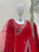 Red Color Faux Georgette Fabric With Pearl Work Saree