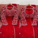 Red Color Faux Georgette Fabric With Pearl Work Saree