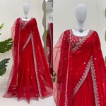 Red Color Faux Georgette Fabric With Pearl Work Saree