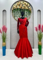 Red Color Satin Silk Fabric Ready To Wear Lehenga Saree