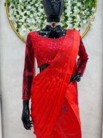 Red Color Satin Silk Fabric Ready To Wear Lehenga Saree