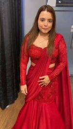 Red Color Satin Silk Fabric Ready To Wear Lehenga Saree