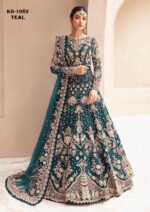 Teal Color Heavy Butterfly Net Beautiful Embroidery Work Bridal Gown