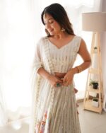 White Color Faux Georgette Fabric Thread With Sequence Work Lehenga-FDVKDSP33WHITE (2) White Color Faux Georgette Fabric Thread With Sequence Work Lehenga
