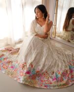 White Color Faux Georgette Fabric Thread With Sequence Work Lehenga-FDVKDSP33WHITE (4) White Color Faux Georgette Fabric Thread With Sequence Work Lehenga