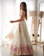 White Color Faux Georgette Fabric Thread With Sequence Work Lehenga-FDVKDSP33WHITE (7) White Color Faux Georgette Fabric Thread With Sequence Work Lehenga