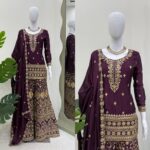 Wine Color Chinon Silk Fabric Palazzo Suit