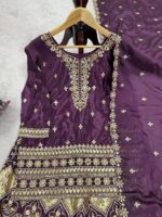 Wine Color Chinon Silk Fabric Palazzo Suit