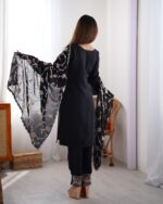 Black Color Chinon Silk Fabric Thread With Sequence Work Suit