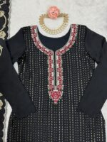 Black Color Chinon Silk Fabric Thread With Sequence Work Suit