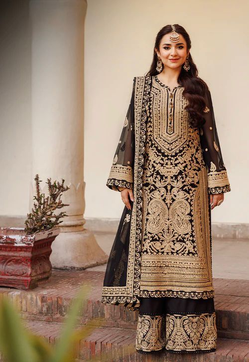 Black Color Faux Georgette Fabric Chain Stitch Work Palazzo Set