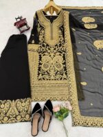 Black Color Faux Georgette Fabric Chain Stitch Work Palazzo Set