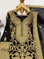 Black Color Faux Georgette Fabric Chain Stitch Work Palazzo Set