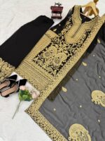 Black Color Faux Georgette Fabric Chain Stitch Work Palazzo Set