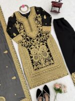 Black Color Faux Georgette Fabric Chain Stitch Work Palazzo Set