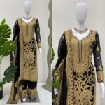 Black Color Faux Georgette Fabric Chain Stitch Work Palazzo Set