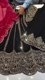 Black Color Faux Georgette Fabric Thread With Sequence Work Palazzo Suit