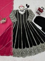 Black Color Faux Georgette Fabric Thread With Sequence Work Palazzo Suit