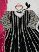 Black Color Faux Georgette Fabric Thread With Sequence Work Palazzo Suit