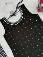 Black Color Faux Georgette Fabric With Real Mirror Work Suit