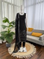 Black Color Faux Georgette Fabric With Real Mirror Work Suit