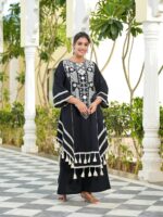 Black Color Rayon Cotton Fabric Thread With Real Mirror Work Palazzo Set