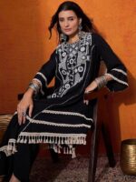 Black Color Rayon Cotton Fabric Thread With Real Mirror Work Palazzo Set