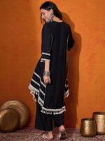 Black Color Rayon Cotton Fabric Thread With Real Mirror Work Palazzo Set