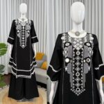 Black Color Rayon Cotton Fabric Thread With Real Mirror Work Palazzo Set