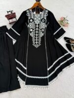 Black Color Rayon Cotton Fabric Thread With Real Mirror Work Palazzo Set
