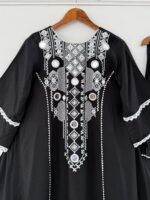 Black Color Rayon Cotton Fabric Thread With Real Mirror Work Palazzo Set