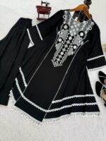 Black Color Rayon Cotton Fabric Thread With Real Mirror Work Palazzo Set