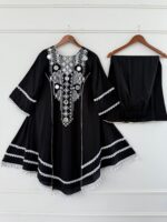 Black Color Rayon Cotton Fabric Thread With Real Mirror Work Palazzo Set