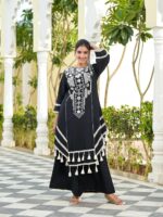 Black Color Rayon Cotton Fabric Thread With Real Mirror Work Palazzo Set
