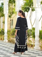 Black Color Rayon Cotton Fabric Thread With Real Mirror Work Palazzo Set