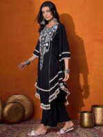 Black Color Rayon Cotton Fabric Thread With Real Mirror Work Palazzo Set