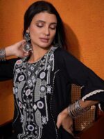 Black Color Rayon Cotton Fabric Thread With Real Mirror Work Palazzo Set