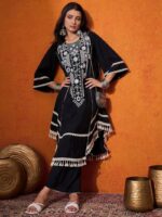 Black Color Rayon Cotton Fabric Thread With Real Mirror Work Palazzo Set