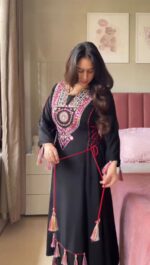 Black Color Rayon Fabric Peplum Style Top Suit