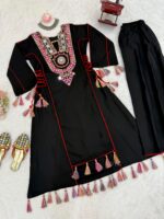 Black Color Rayon Fabric Peplum Style Top Suit