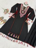 Black Color Rayon Fabric Peplum Style Top Suit