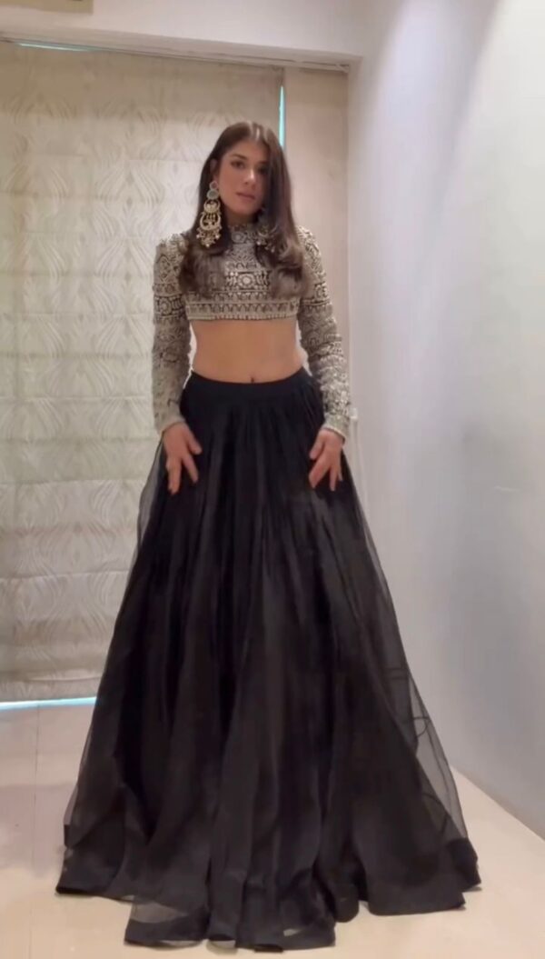 Black Color Tabby Organza Fabric Sukhmani Gambhir Lehenga