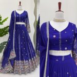 Blue Color Faux Georgette Fabric Thread With Sequence Work Lehenga