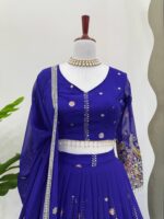 Blue Color Faux Georgette Fabric Thread With Sequence Work Lehenga