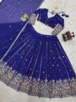 Blue Color Faux Georgette Fabric Thread With Sequence Work Lehenga