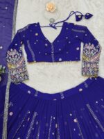 Blue Color Faux Georgette Fabric Thread With Sequence Work Lehenga