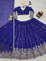 Blue Color Faux Georgette Fabric Thread With Sequence Work Lehenga