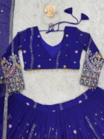 Blue Color Faux Georgette Fabric Thread With Sequence Work Lehenga