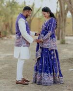 Blue Color Faux Georgette Fabric Thread With Sequence Work Lehenga