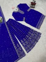 Blue Color Faux Georgette Fabric Thread With Sequence Work Sharara Set
